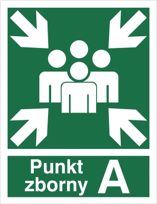 Znak Miejsce zbiórki do ewakuacji - punkt zborny A B C D