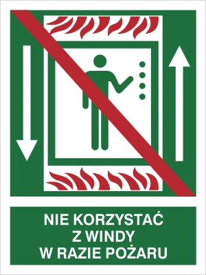 Znak Nie korzystać z windy w razie pożaru
