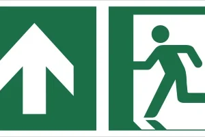 Znak łączony wyjście ewakuacyjne ze strzałką w górę